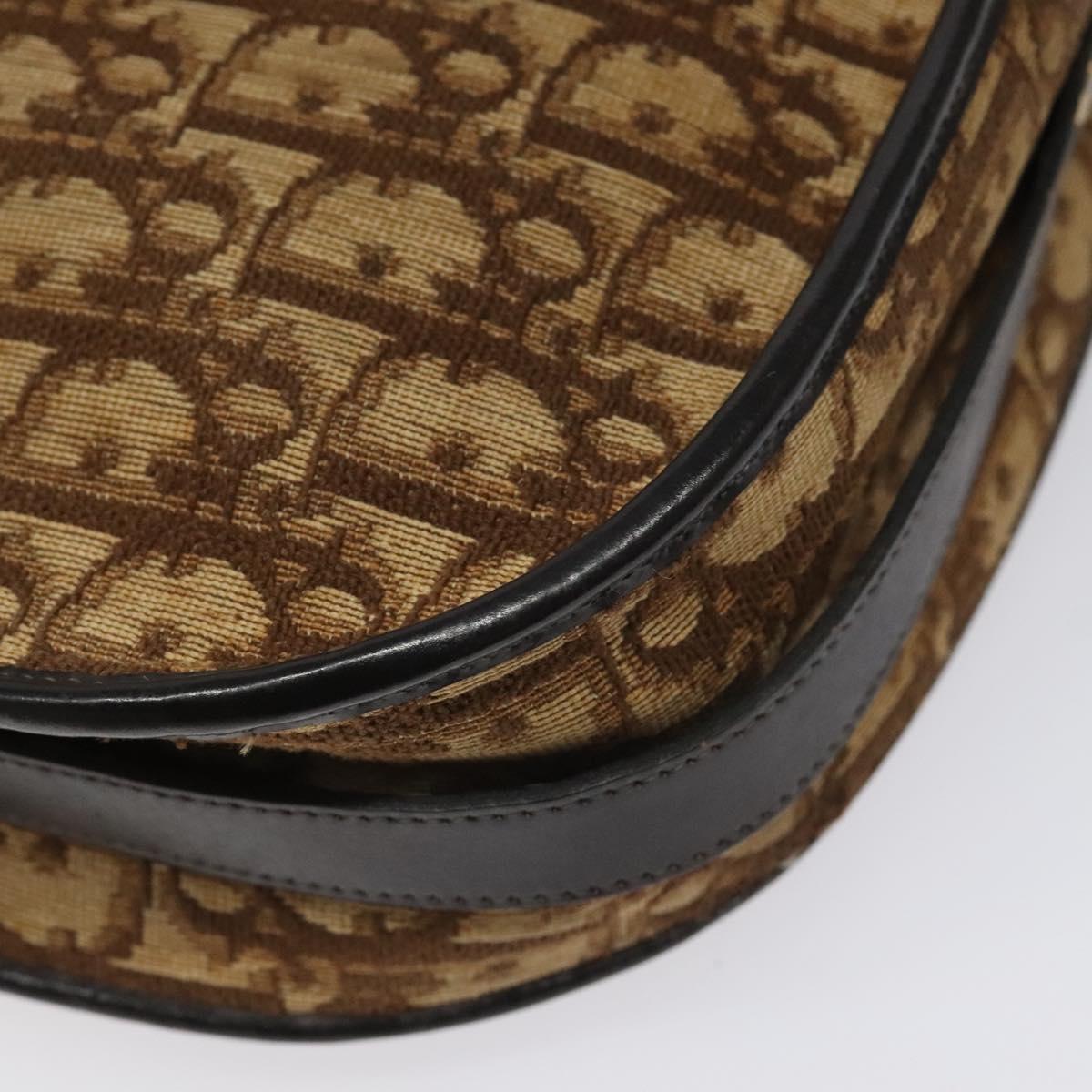 Christian Dior Trotter Canvas Shoulder Bag Brown Gold Auth 114913