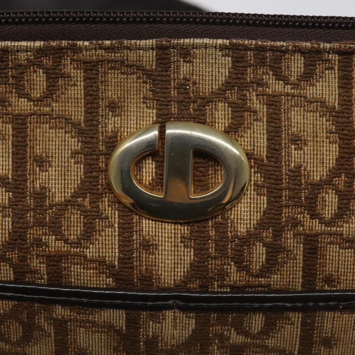 Christian Dior Trotter Canvas Shoulder Bag Brown Gold Auth 114913