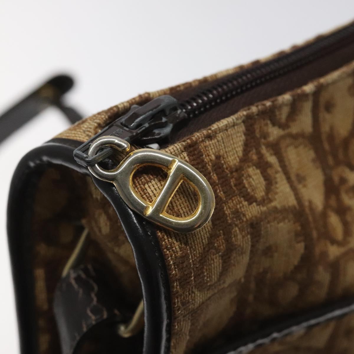 Christian Dior Trotter Canvas Shoulder Bag Brown Gold Auth 114913