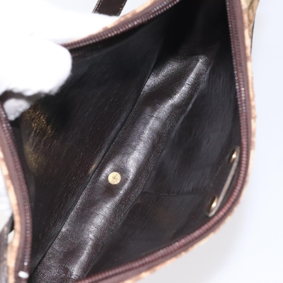 Christian Dior Trotter Canvas Shoulder Bag Brown Gold Auth 114913