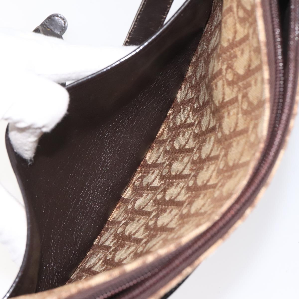 Christian Dior Trotter Canvas Shoulder Bag Brown Gold Auth 114913