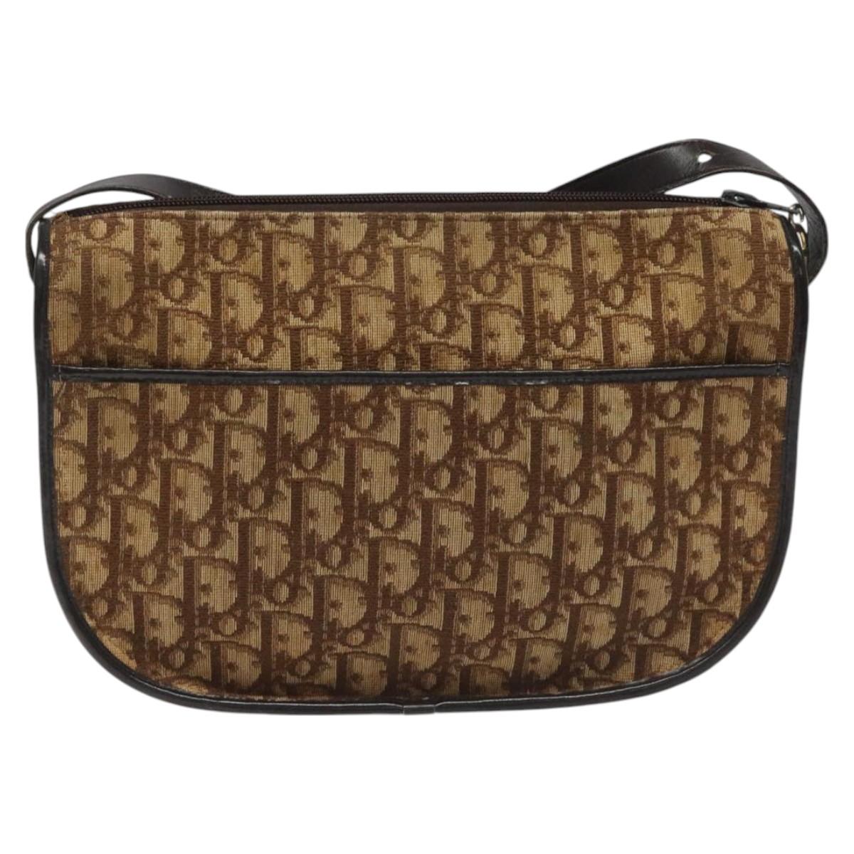 Christian Dior Trotter Canvas Shoulder Bag Brown Gold Auth 114913