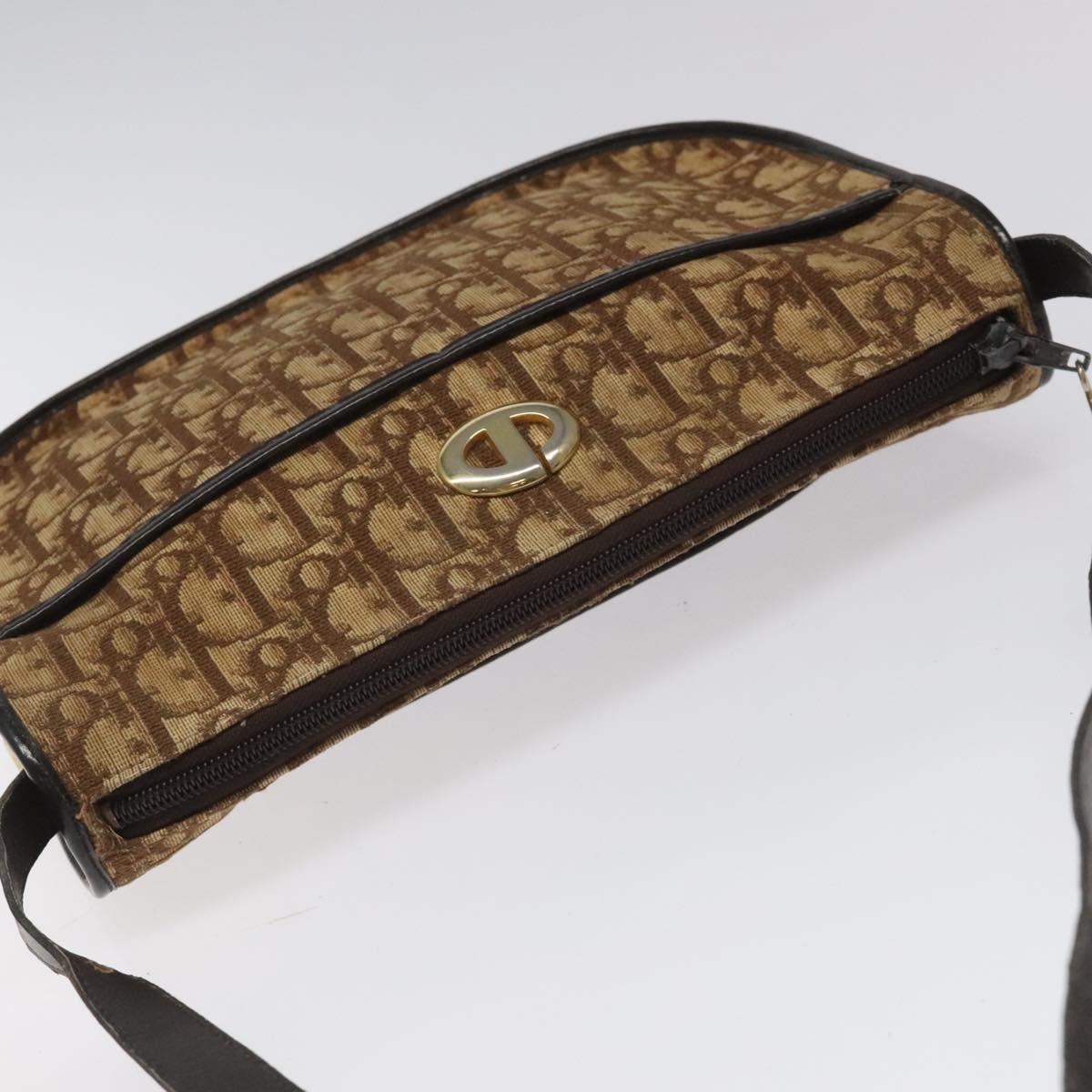 Christian Dior Trotter Canvas Shoulder Bag Brown Gold Auth 114913