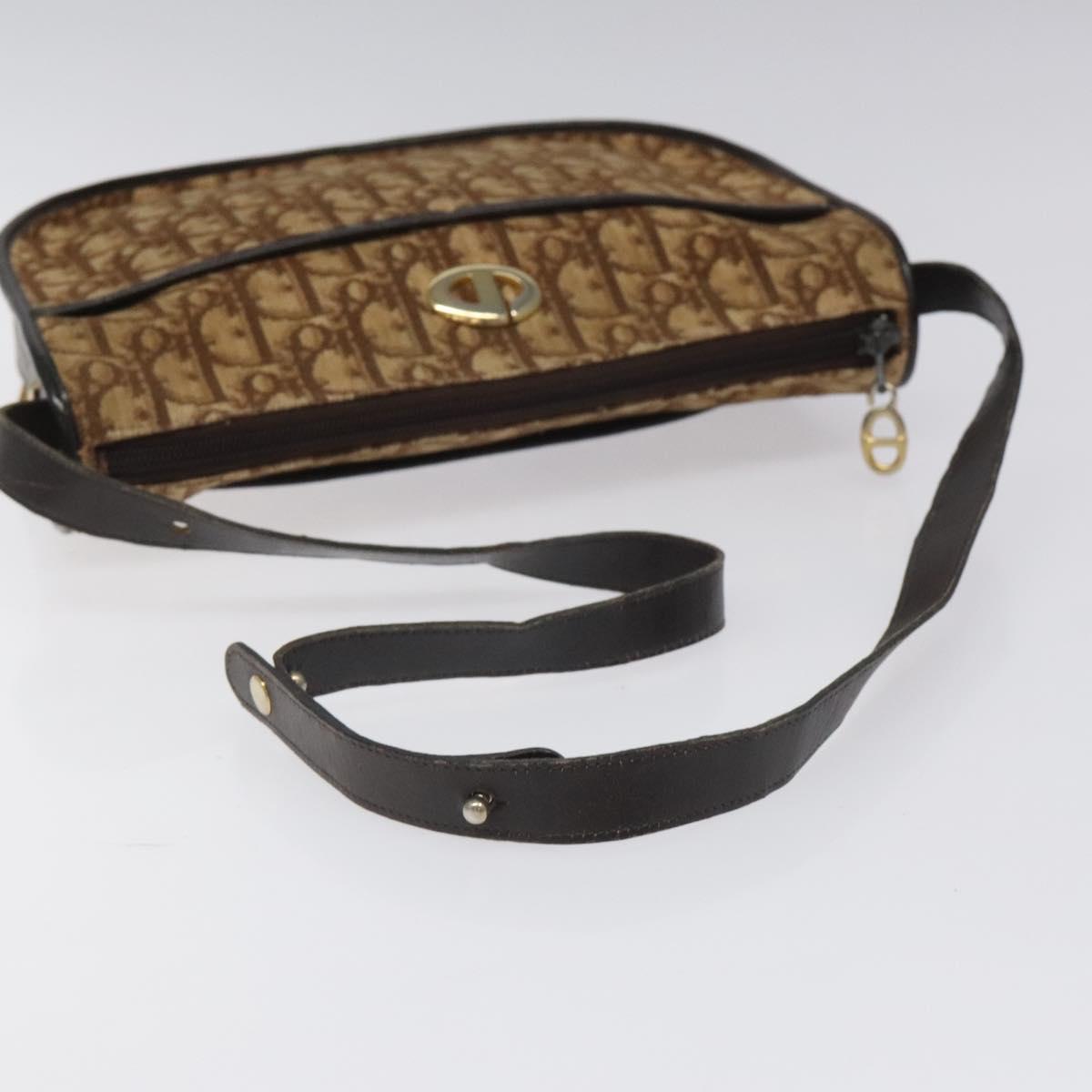 Christian Dior Trotter Canvas Shoulder Bag Brown Gold Auth 114913
