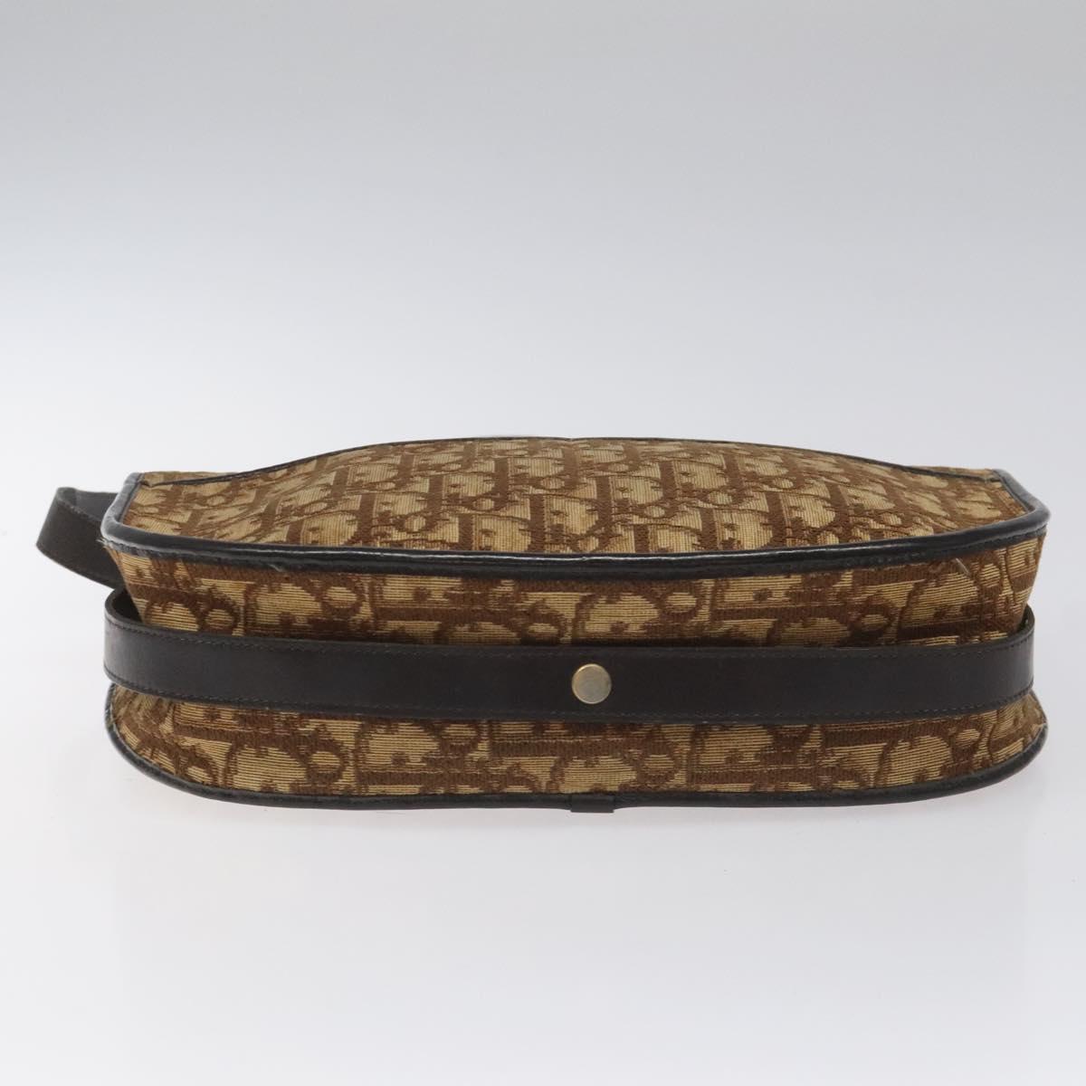 Christian Dior Trotter Canvas Shoulder Bag Brown Gold Auth 114913