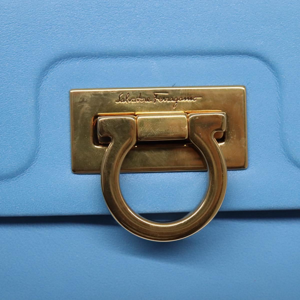Salvatore Ferragamo Gancini Shoulder Bag Leather Blue Gold Auth 114931V
