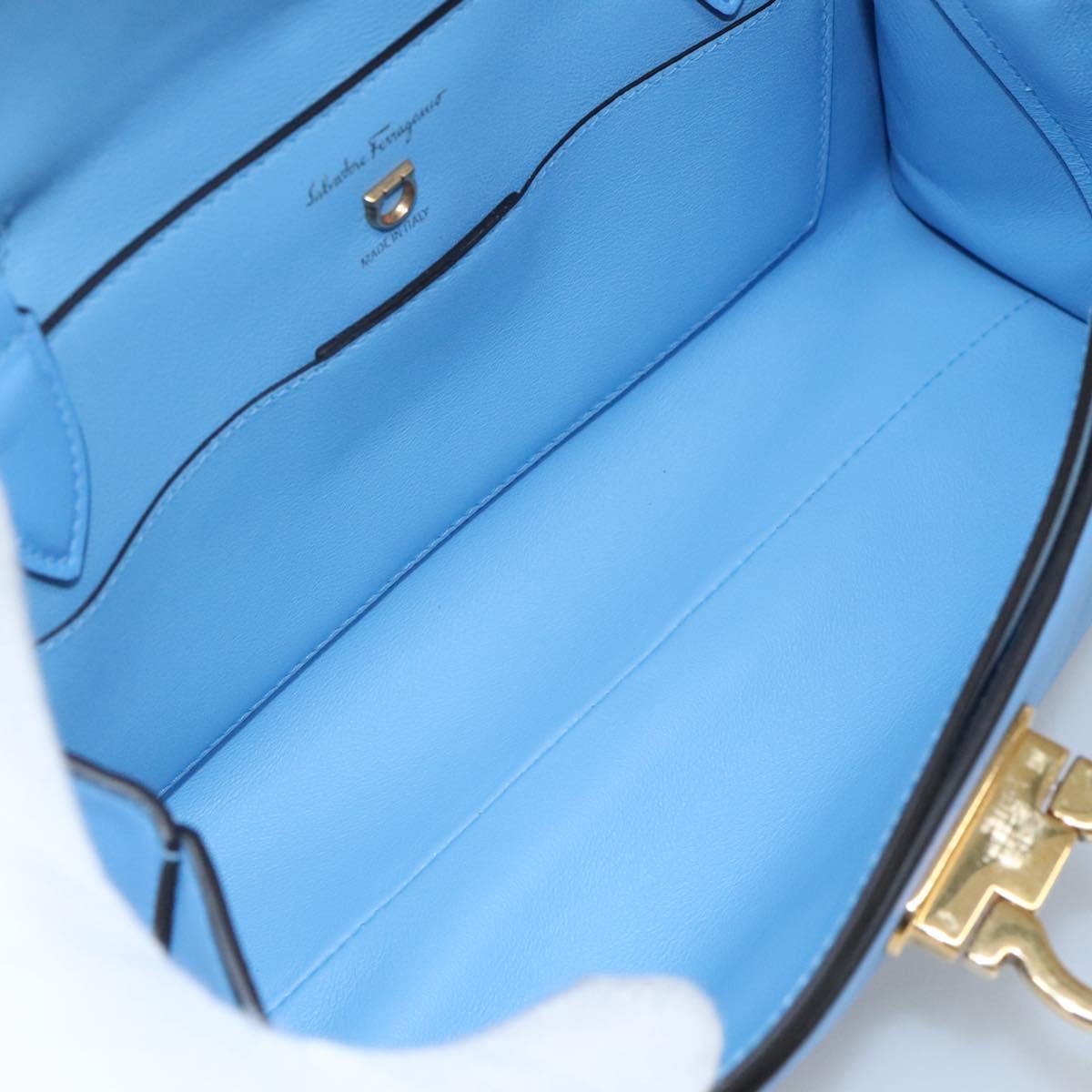 Salvatore Ferragamo Gancini Shoulder Bag Leather Blue Gold Auth 114931V