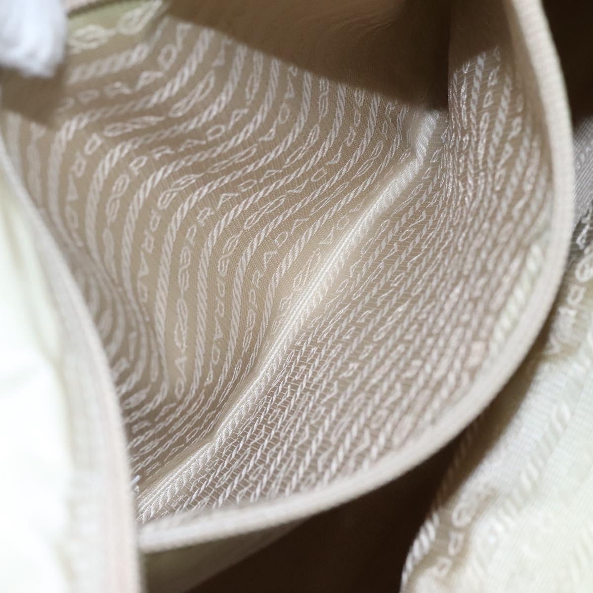 PRADA Tote Bag Nylon Ivory Silver Auth 114933