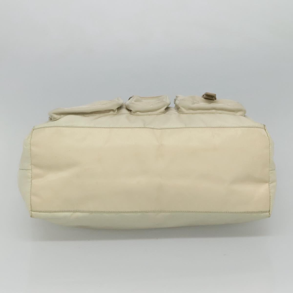 PRADA Tote Bag Nylon Ivory Silver Auth 114933