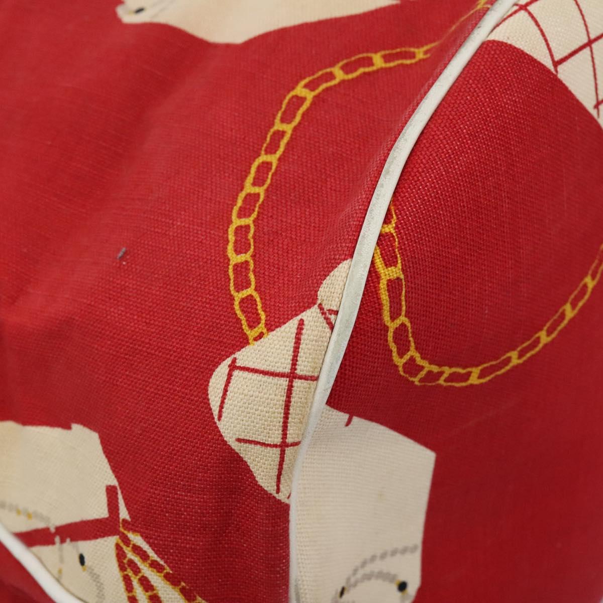 CHANEL Chain Shoulder Bag Canvas Red Gold CC Auth 114940