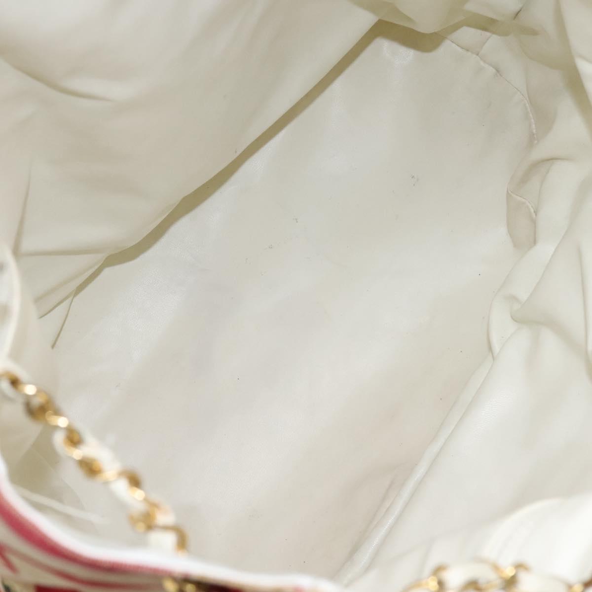 CHANEL Chain Shoulder Bag Canvas Red Gold CC Auth 114940