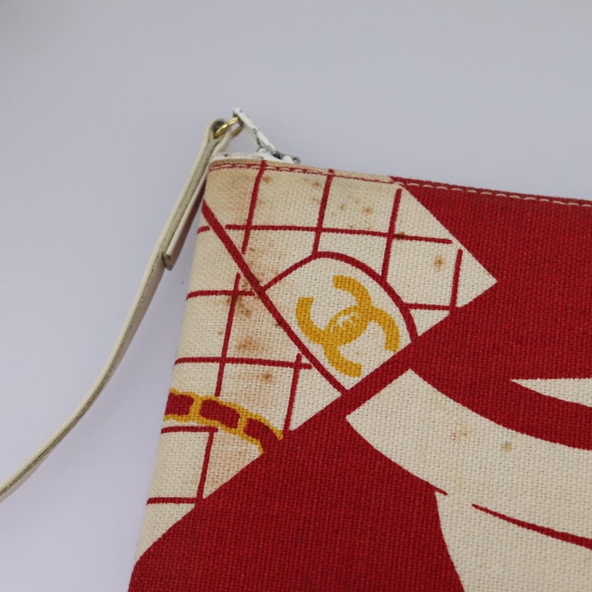 CHANEL Chain Shoulder Bag Canvas Red Gold CC Auth 114940