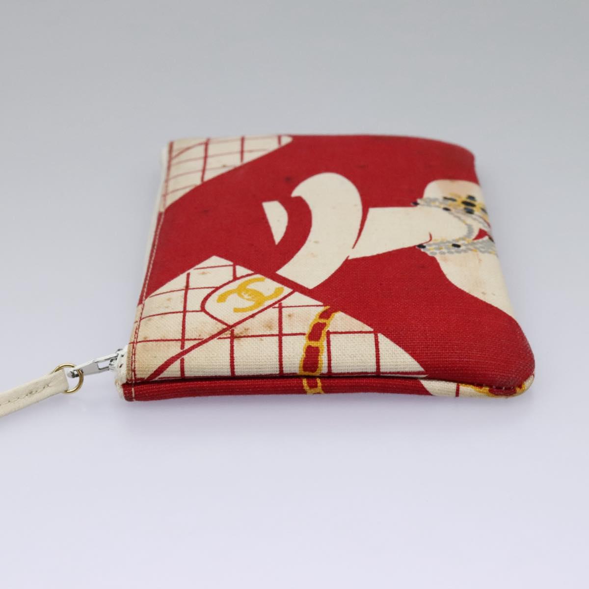 CHANEL Chain Shoulder Bag Canvas Red Gold CC Auth 114940