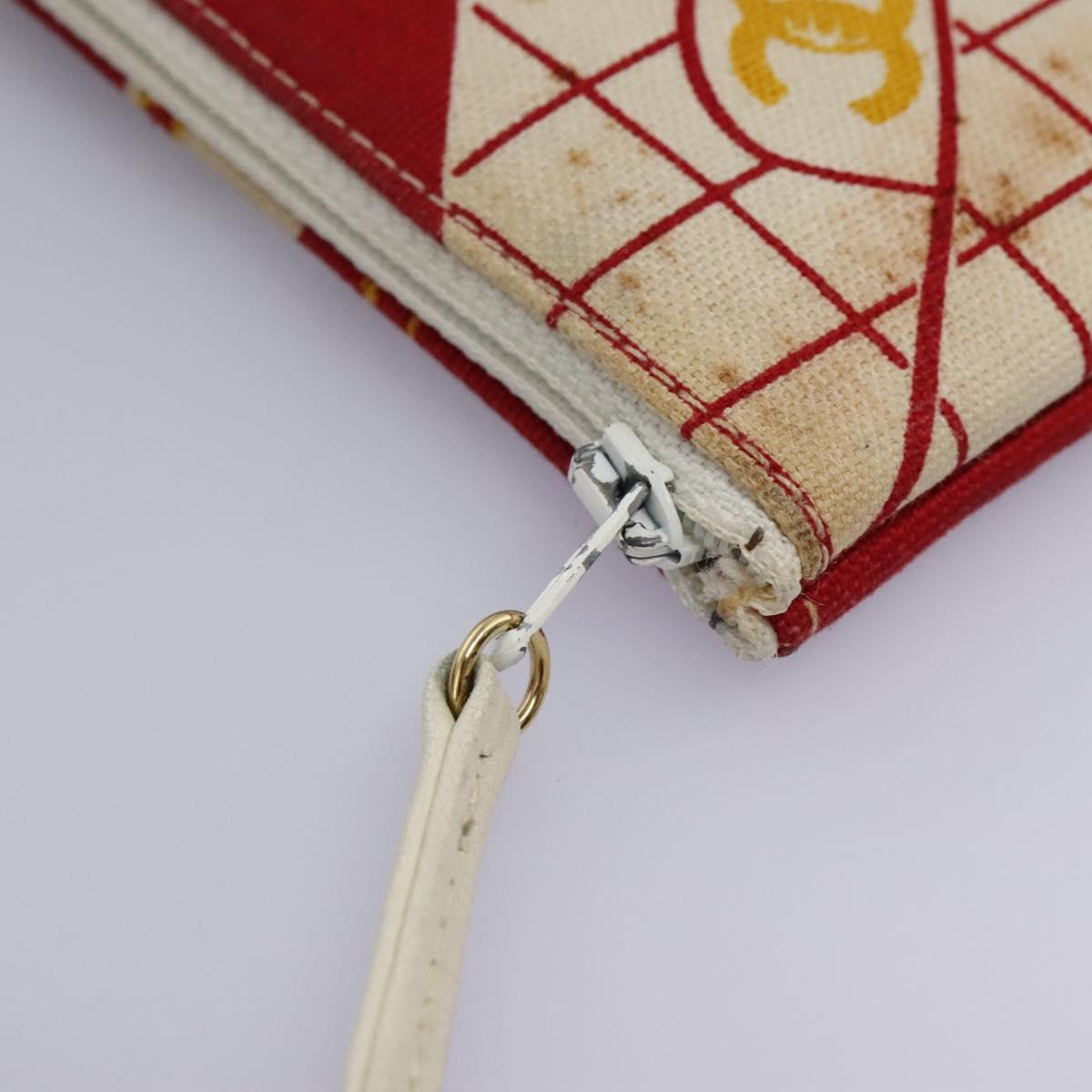 CHANEL Chain Shoulder Bag Canvas Red Gold CC Auth 114940