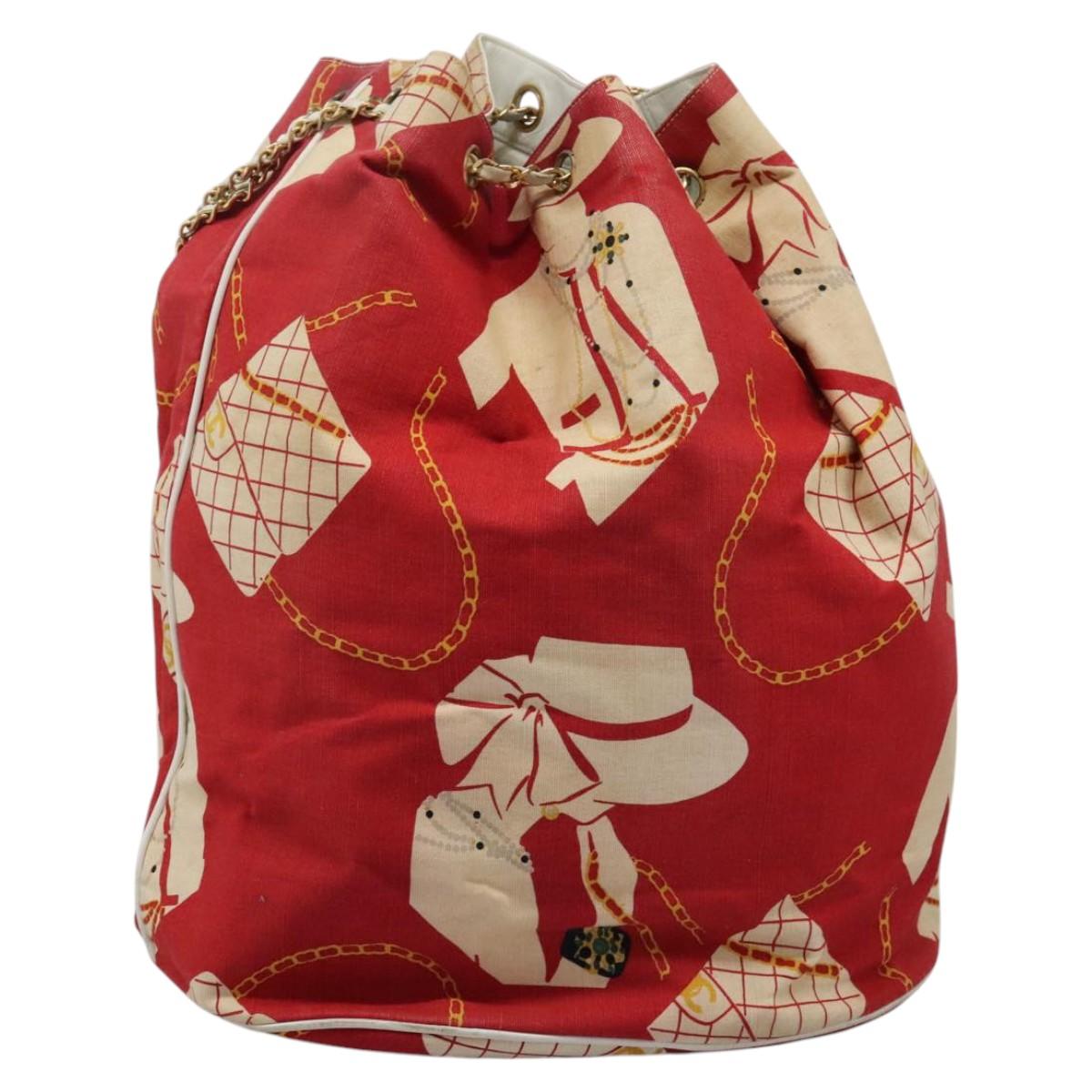 CHANEL Chain Shoulder Bag Canvas Red Gold CC Auth 114940
