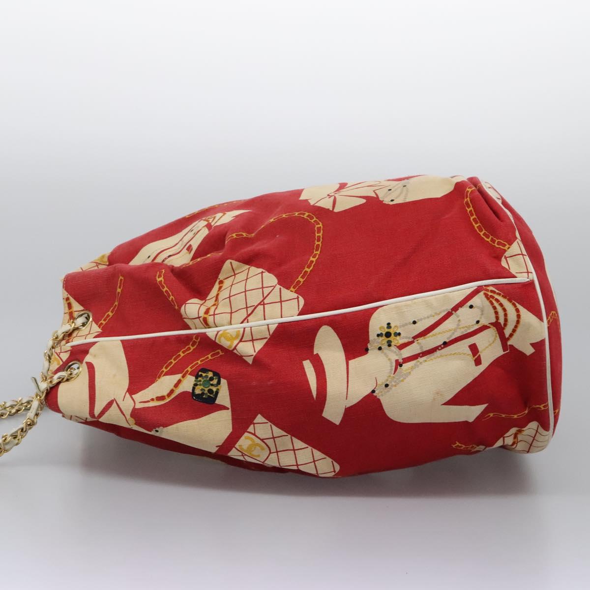 CHANEL Chain Shoulder Bag Canvas Red Gold CC Auth 114940