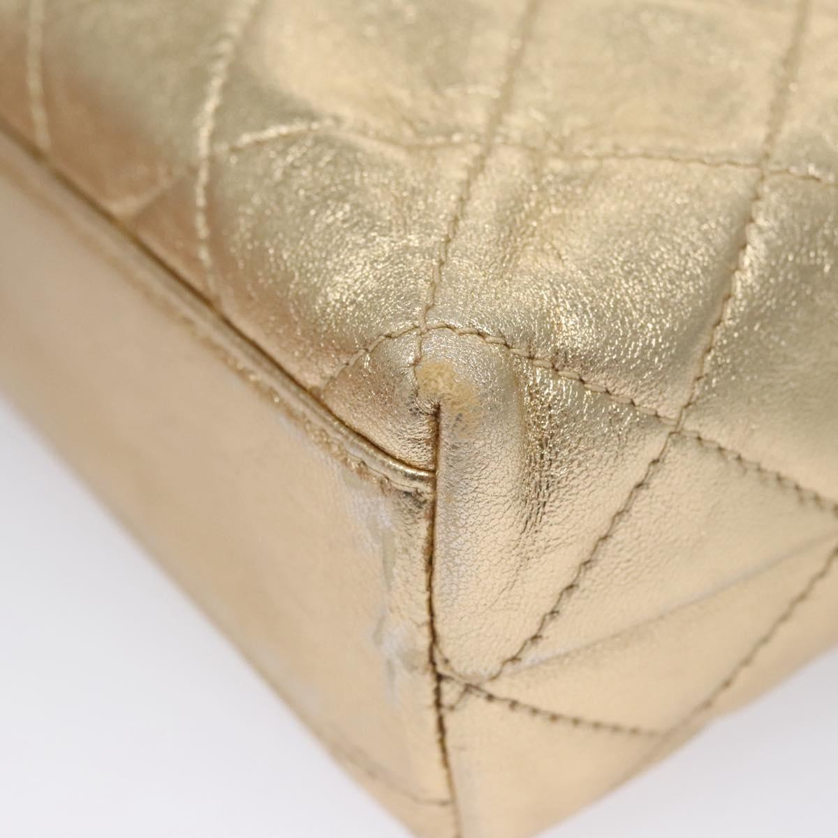 CHANEL Matelasse Shoulder Bag Lamb Skin Gold CC Auth 114942A