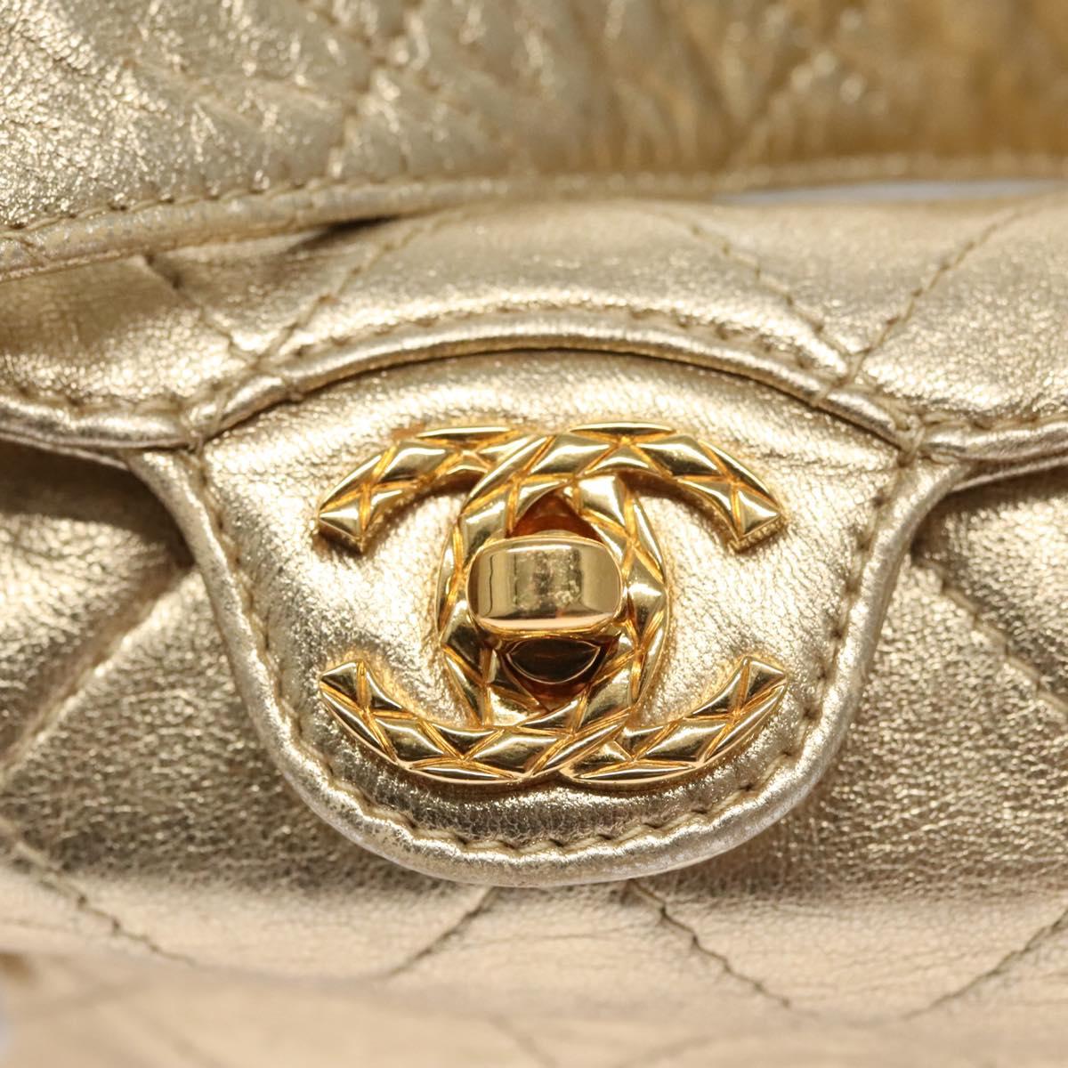 CHANEL Matelasse Shoulder Bag Lamb Skin Gold CC Auth 114942A