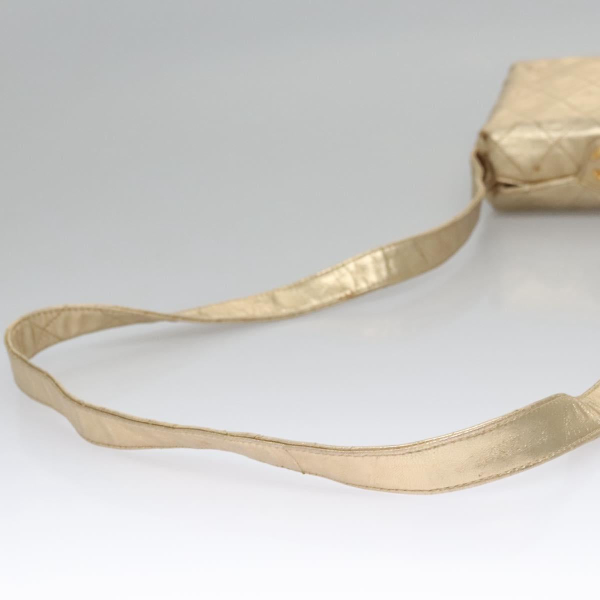 CHANEL Matelasse Shoulder Bag Lamb Skin Gold CC Auth 114942A