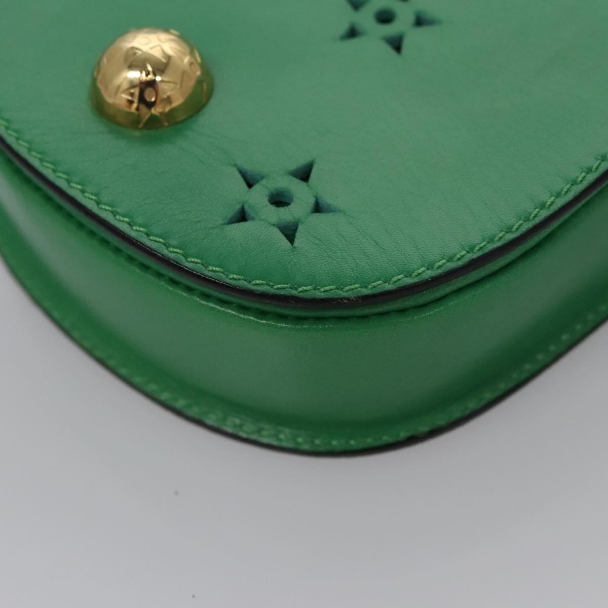 CELINE Shoulder Bag Leather Green Gold Auth 114967V