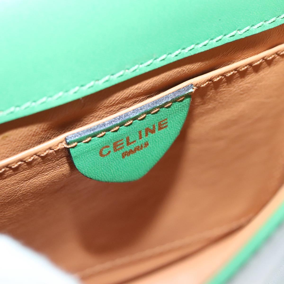CELINE Shoulder Bag Leather Green Gold Auth 114967V
