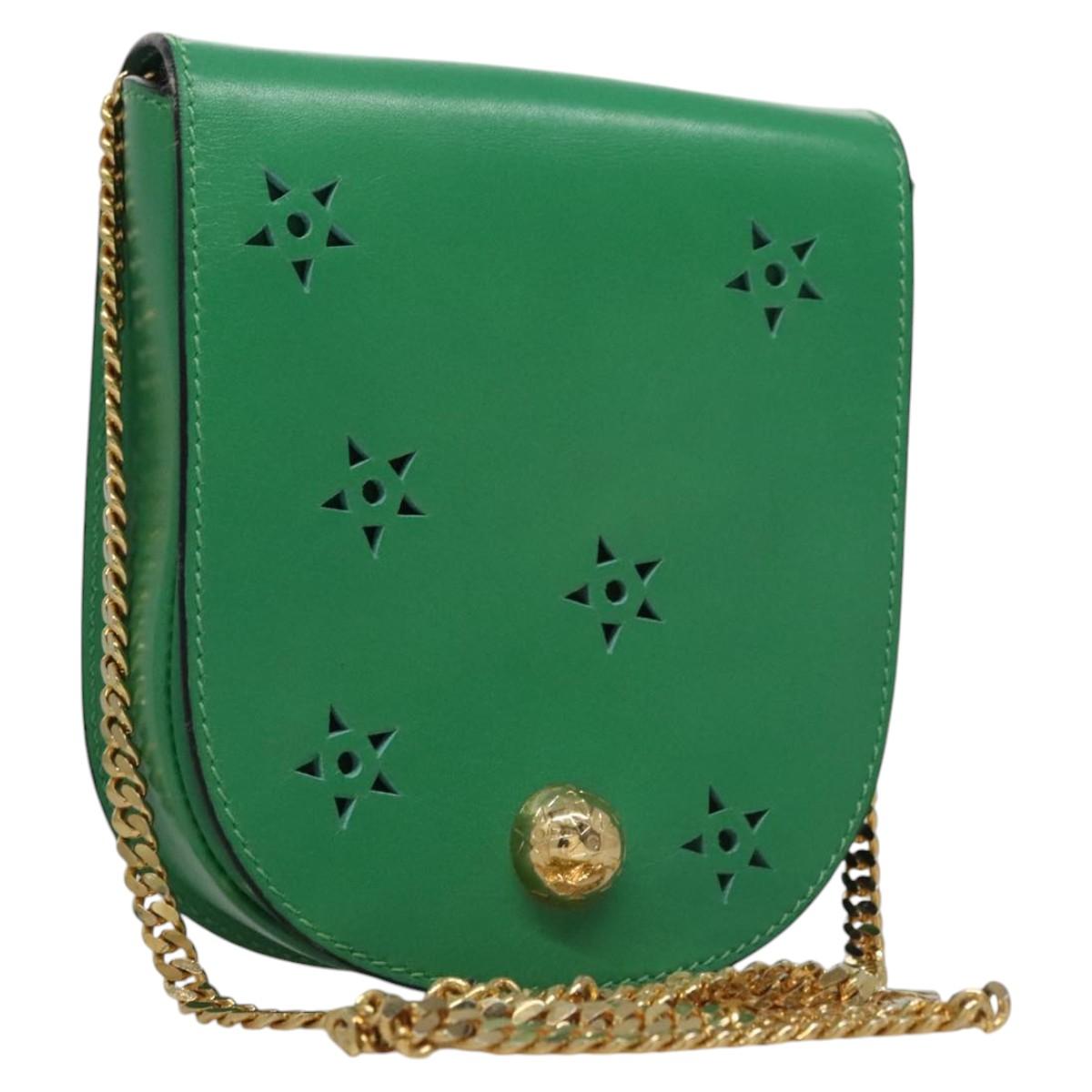 CELINE Shoulder Bag Leather Green Gold Auth 114967V