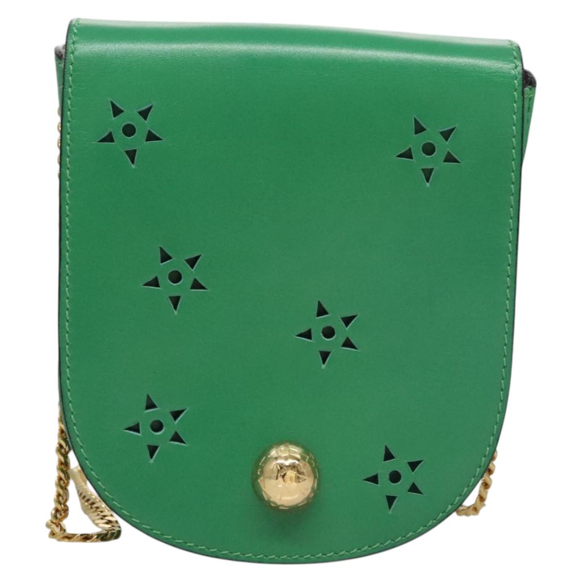 CELINE Shoulder Bag Leather Green Gold Auth 114967V