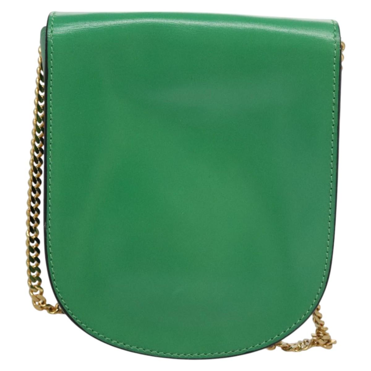 CELINE Shoulder Bag Leather Green Gold Auth 114967V
