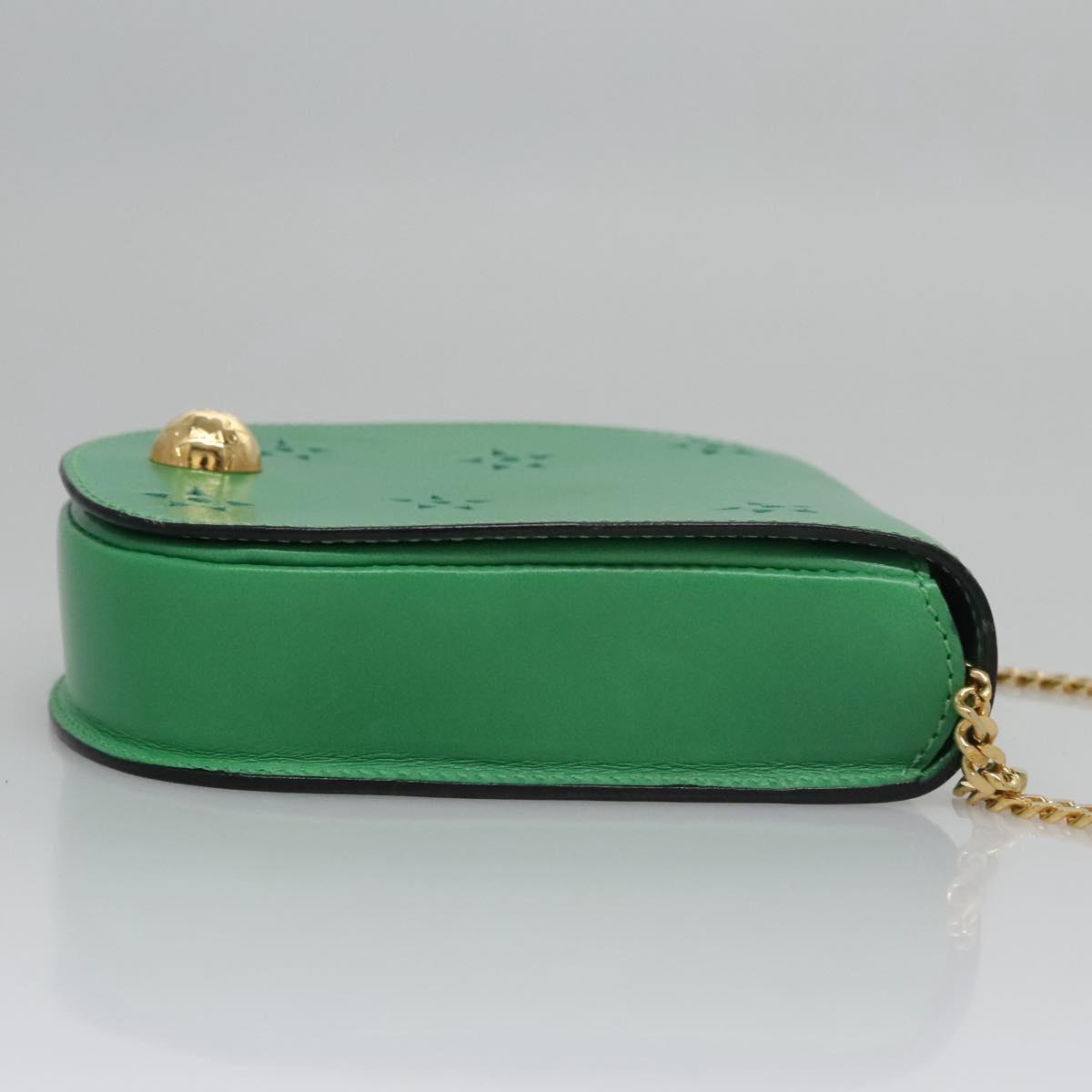 CELINE Shoulder Bag Leather Green Gold Auth 114967V