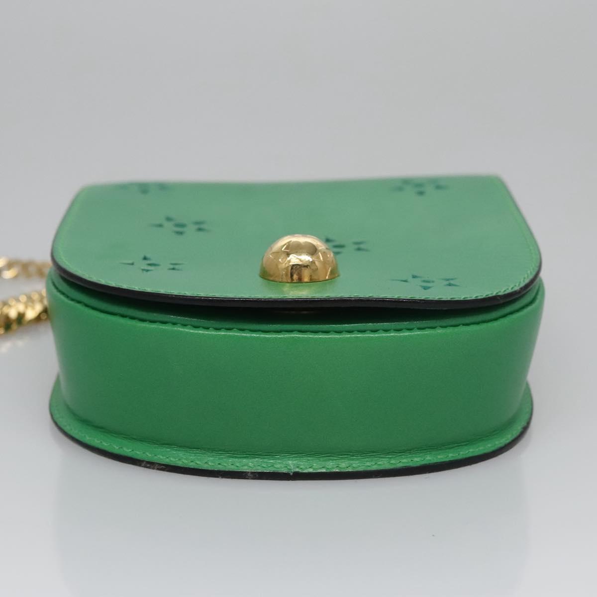 CELINE Shoulder Bag Leather Green Gold Auth 114967V