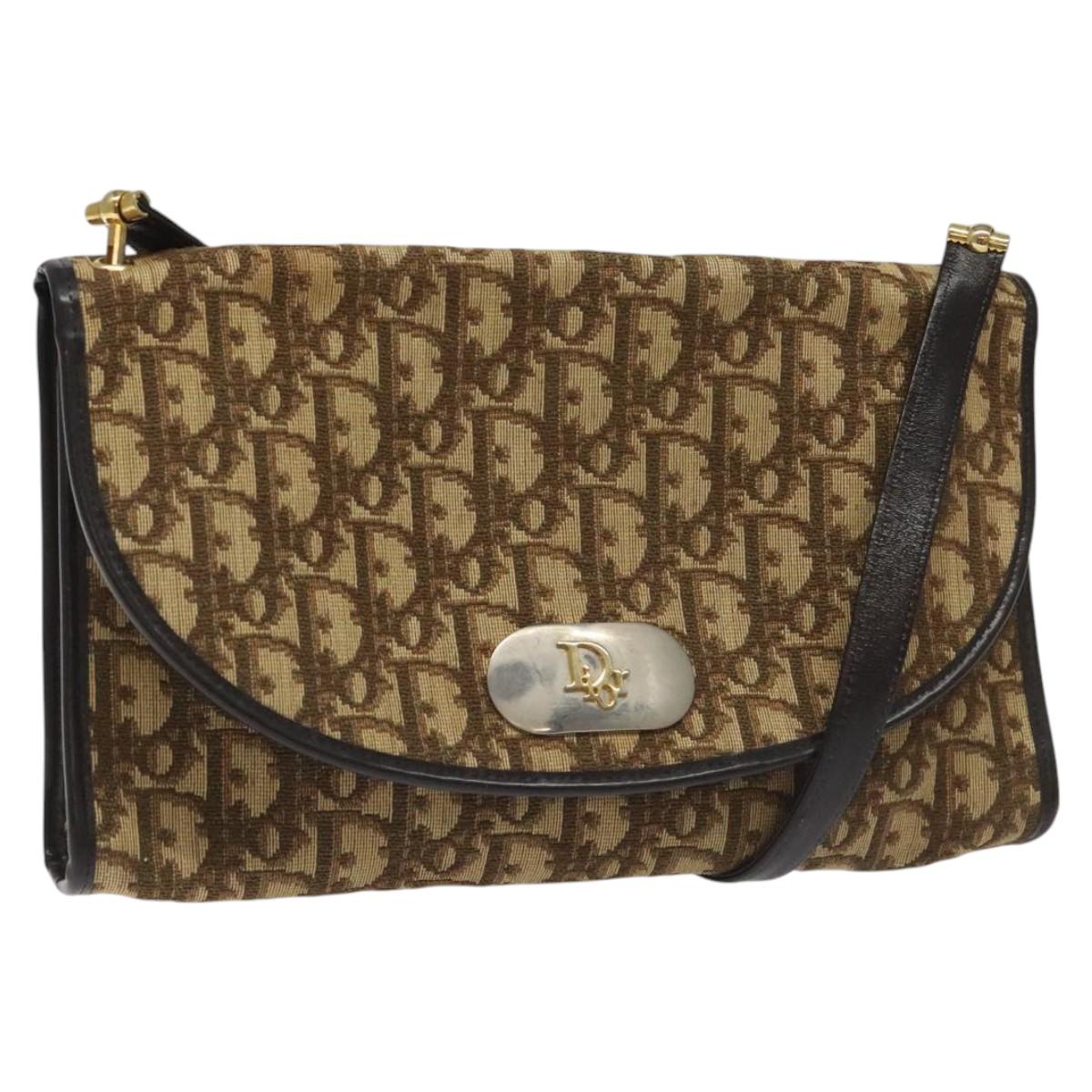 Christian Dior Trotter Canvas Shoulder Bag Brown Auth 114998