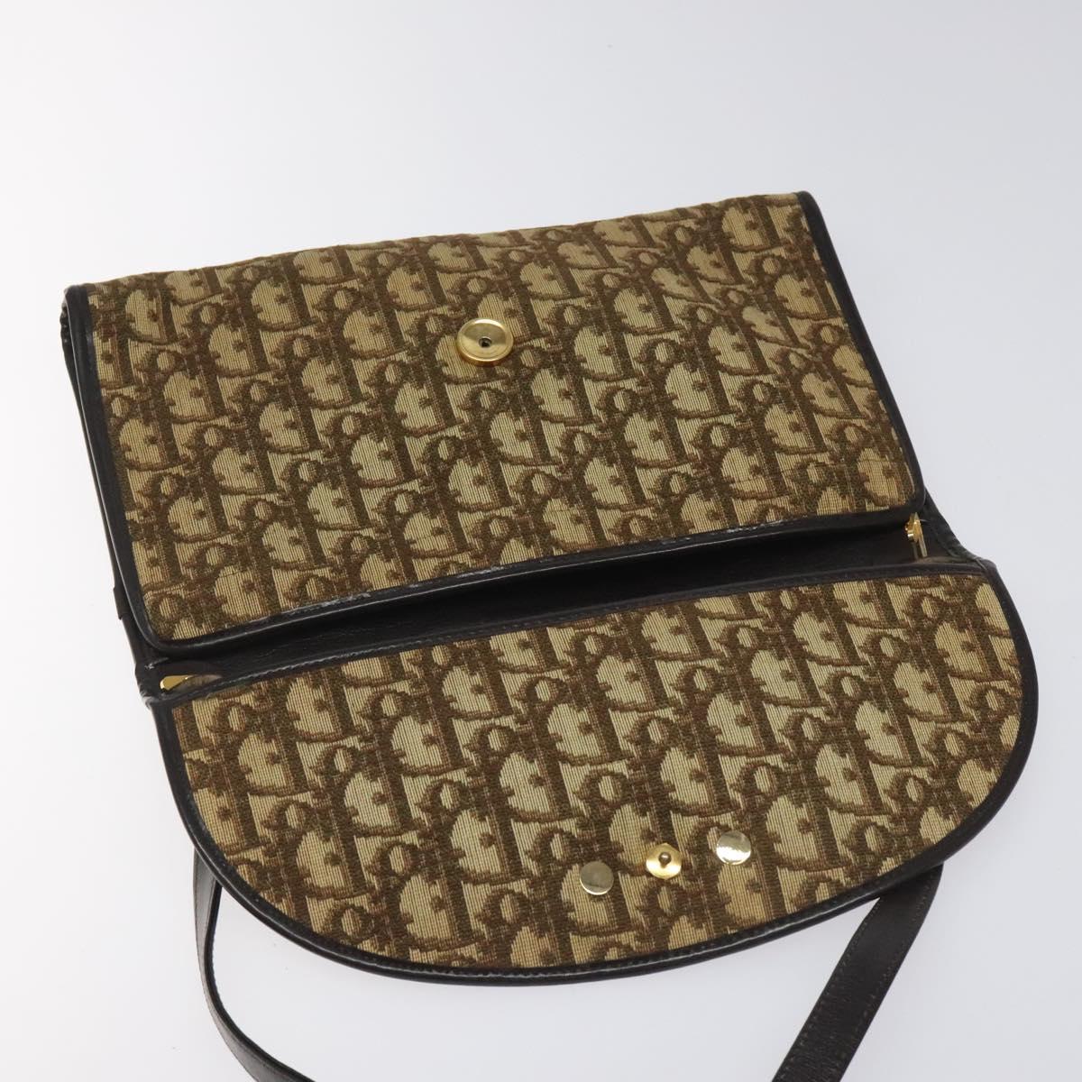 Christian Dior Trotter Canvas Shoulder Bag Brown Auth 114998