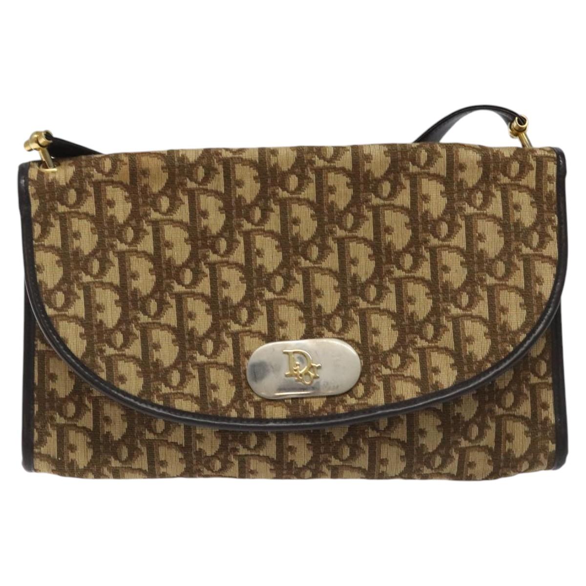 Christian Dior Trotter Canvas Shoulder Bag Brown Auth 114998