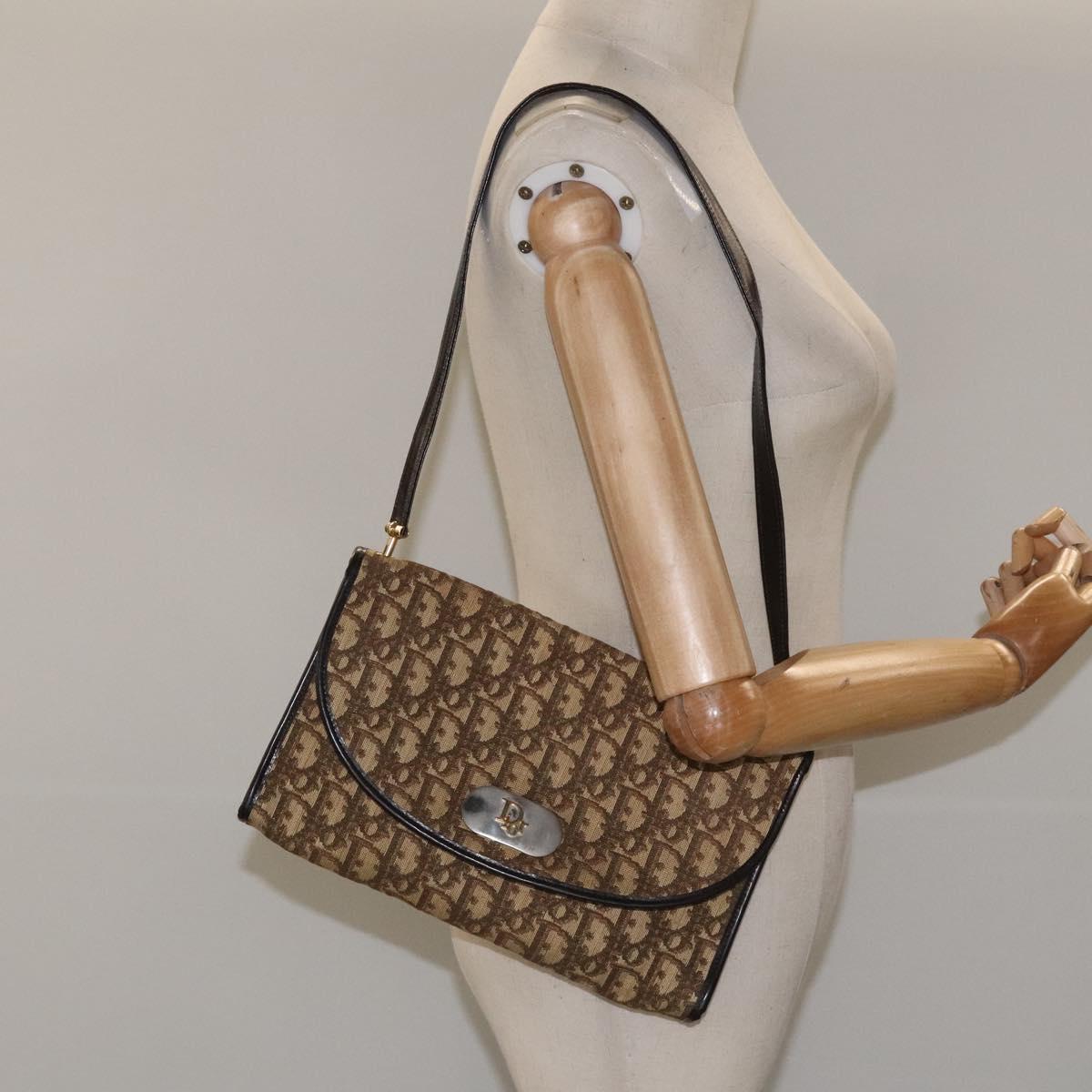 Christian Dior Trotter Canvas Shoulder Bag Brown Auth 114998