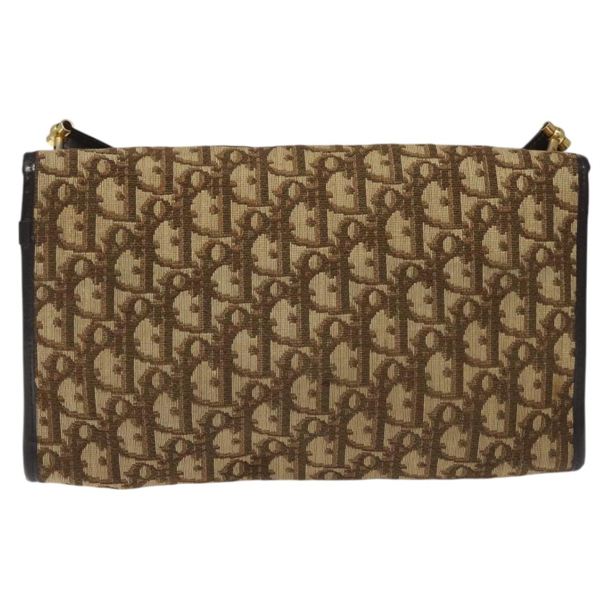 Christian Dior Trotter Canvas Shoulder Bag Brown Auth 114998