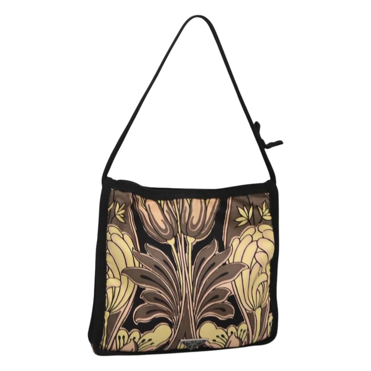 PRADA Hand Bag Nylon Black Silver Auth 115020