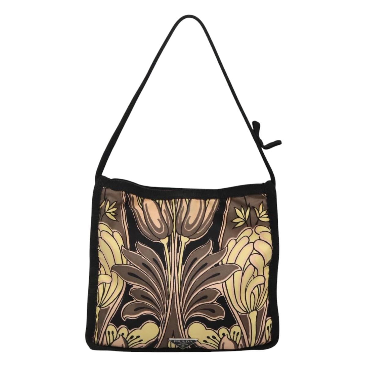 PRADA Hand Bag Nylon Black Silver Auth 115020