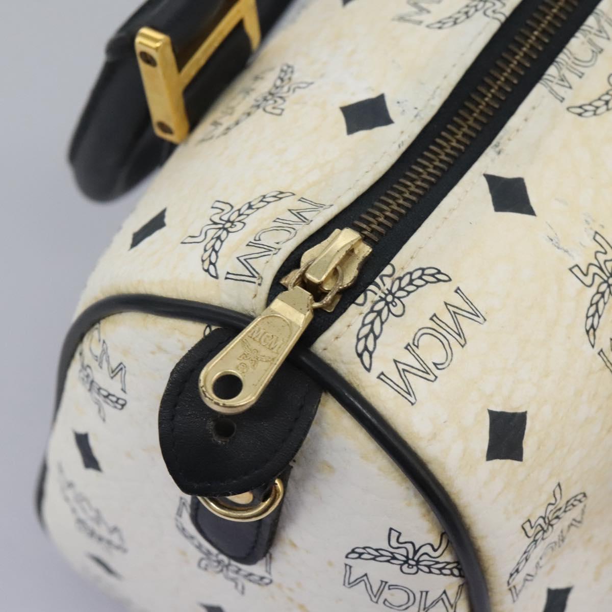 MCM Vicetos Logogram Hand Bag PVC Leather 2way White Gold Auth 115026