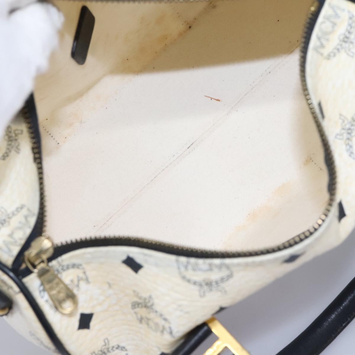 MCM Vicetos Logogram Hand Bag PVC Leather 2way White Gold Auth 115026