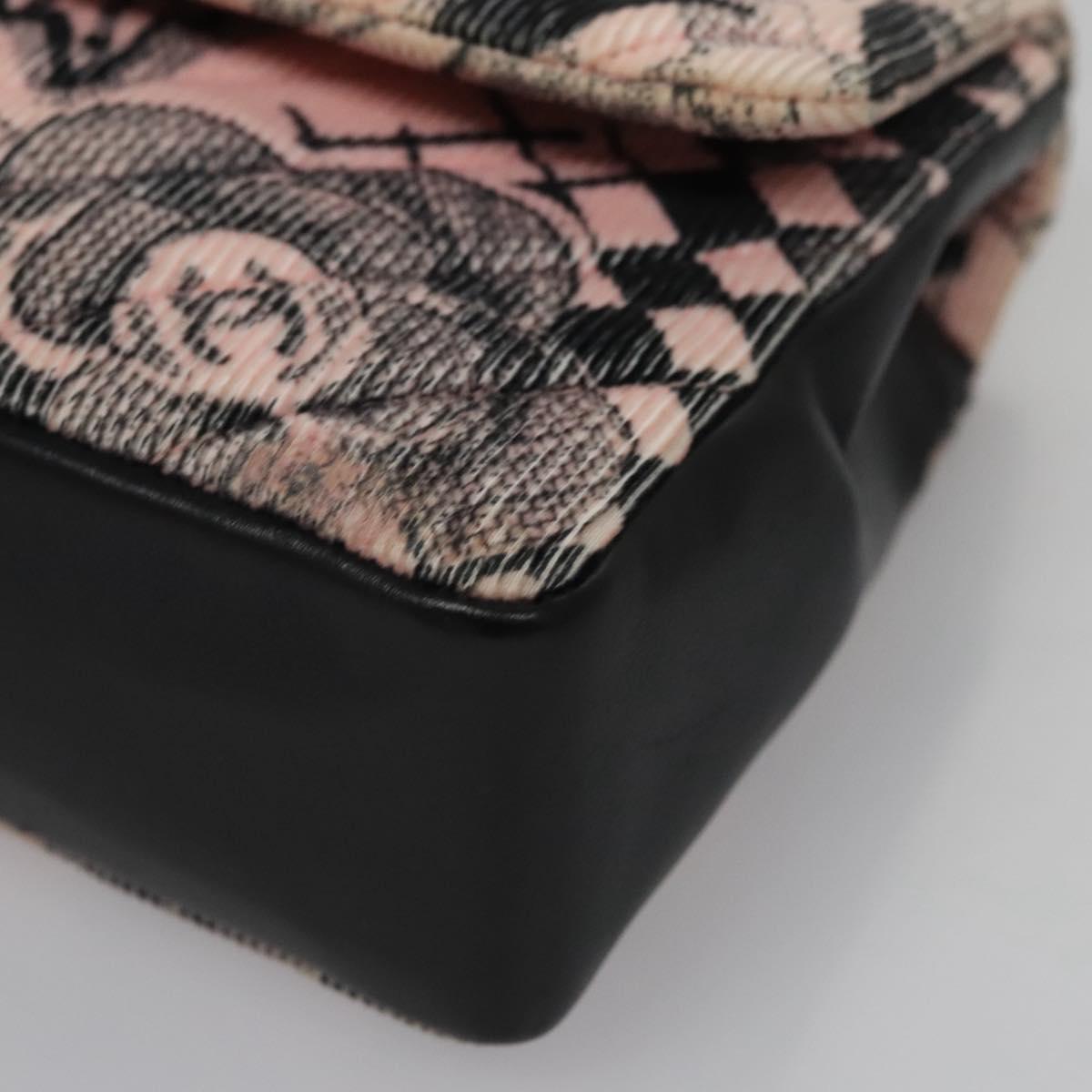 CHANEL Chain V Stitch Shoulder Bag Corduroy Pink Gold CC Auth 115032AM