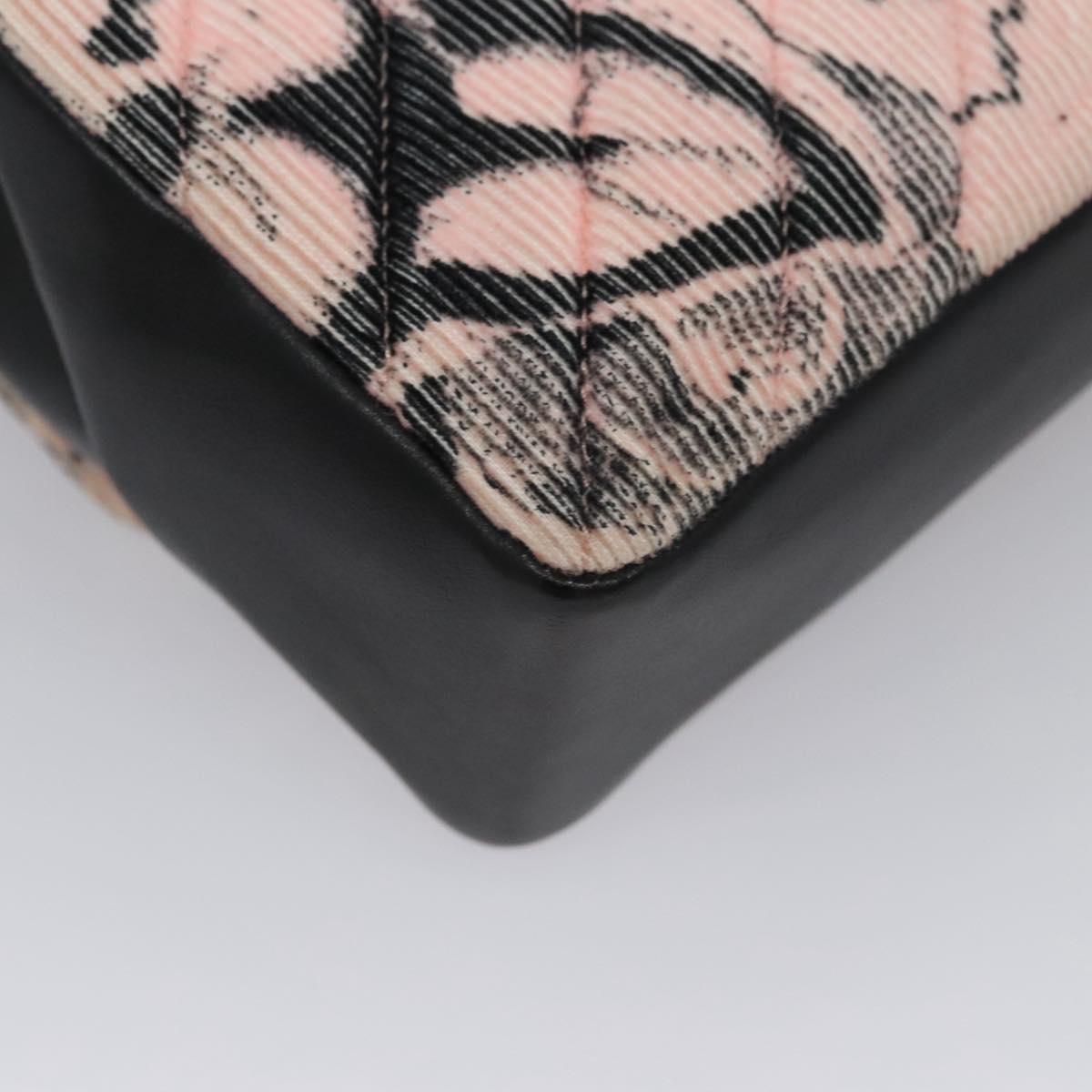 CHANEL Chain V Stitch Shoulder Bag Corduroy Pink Gold CC Auth 115032AM