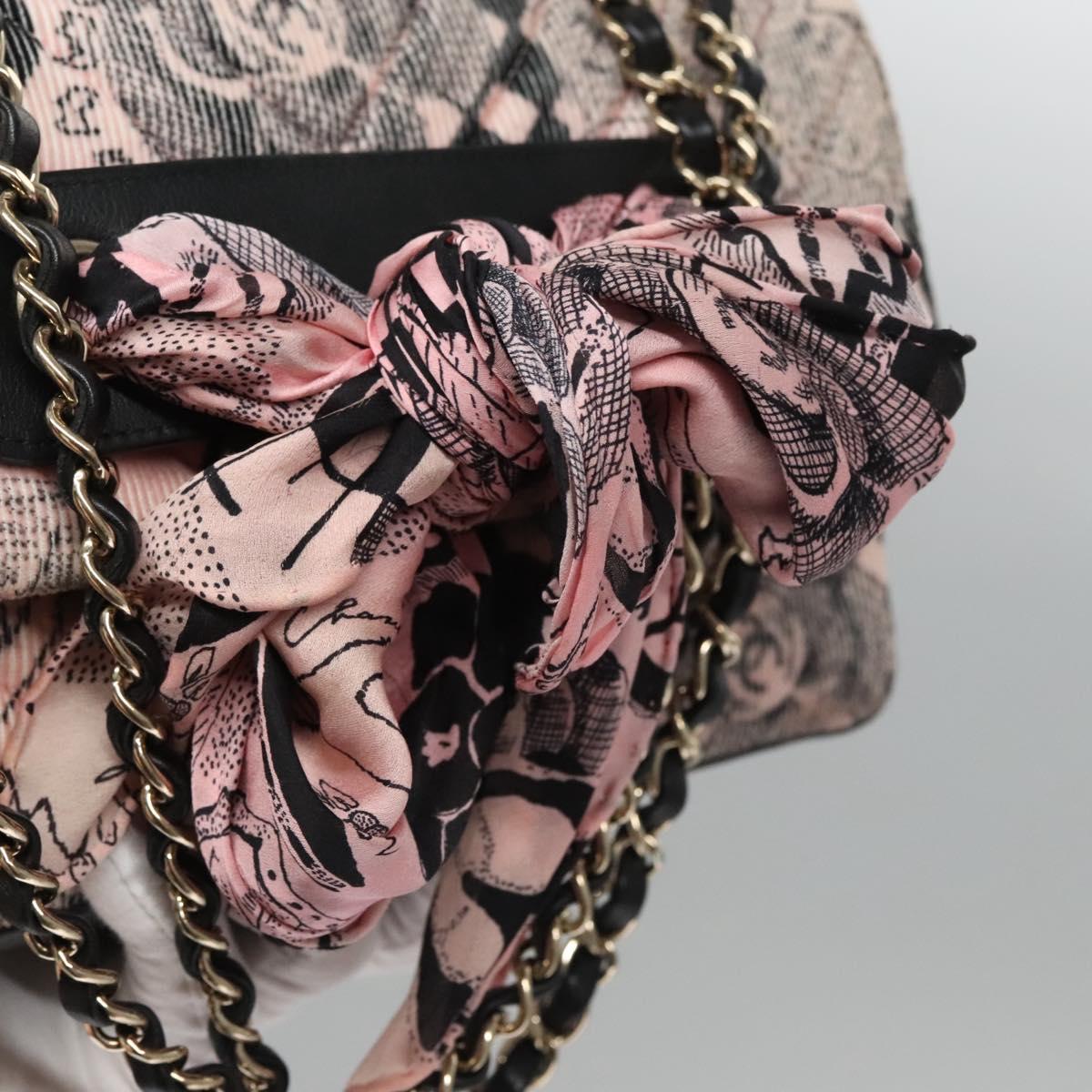 CHANEL Chain V Stitch Shoulder Bag Corduroy Pink Gold CC Auth 115032AM