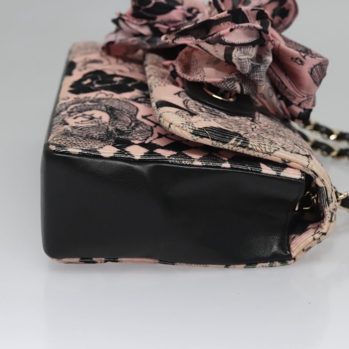 CHANEL Chain V Stitch Shoulder Bag Corduroy Pink Gold CC Auth 115032AM