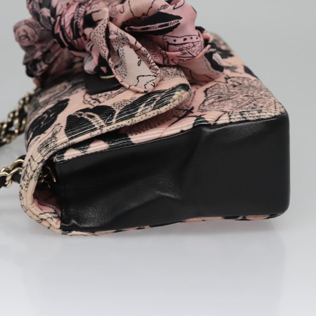 CHANEL Chain V Stitch Shoulder Bag Corduroy Pink Gold CC Auth 115032SM