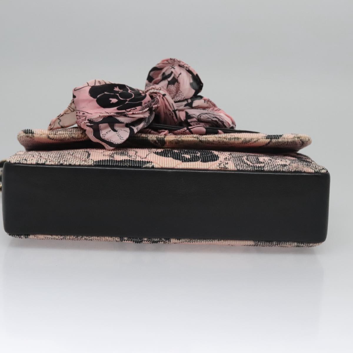 CHANEL Chain V Stitch Shoulder Bag Corduroy Pink Gold CC Auth 115032AM