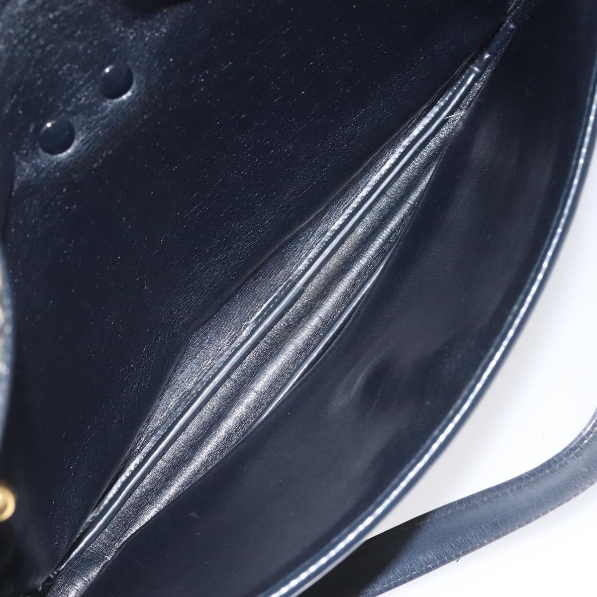 Christian Dior Trotter Canvas Shoulder Bag Navy Gold Auth 115041