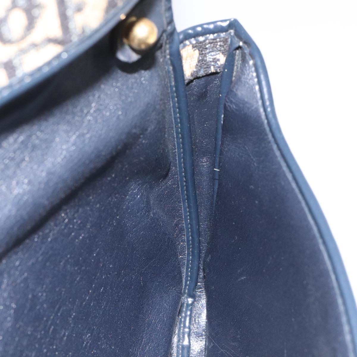 Christian Dior Trotter Canvas Shoulder Bag Navy Gold Auth 115041