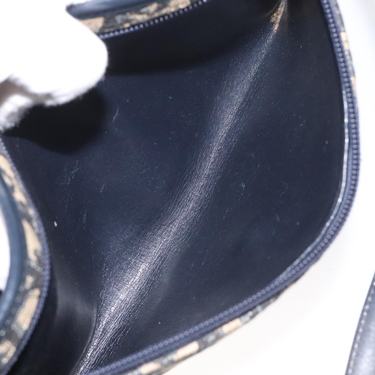 Christian Dior Trotter Canvas Shoulder Bag Navy Gold Auth 115041