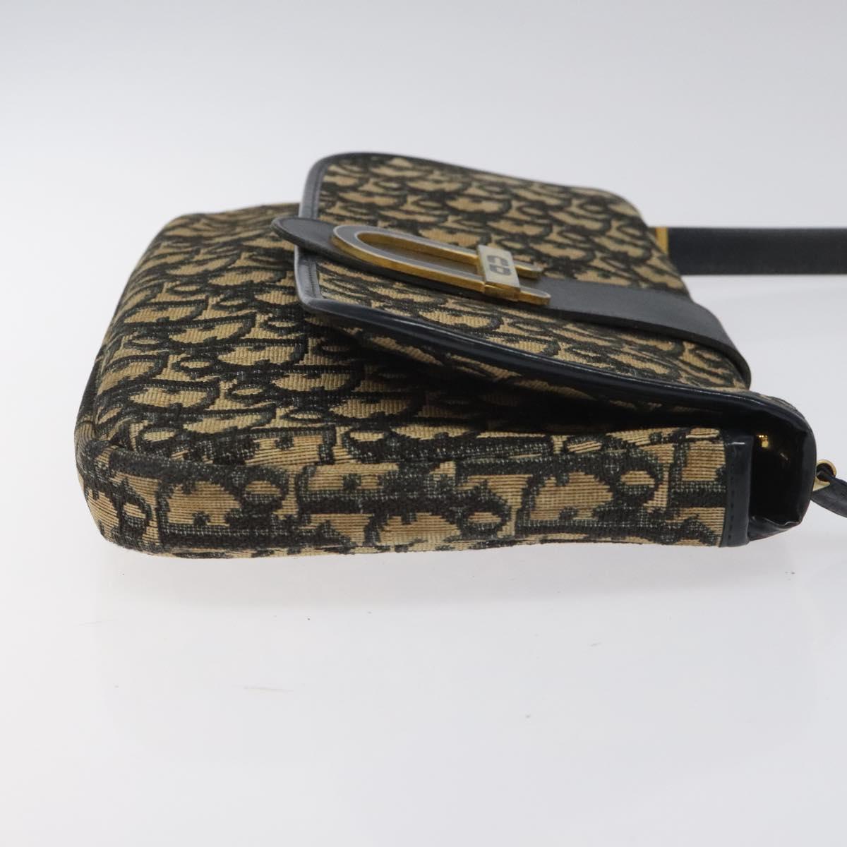 Christian Dior Trotter Canvas Shoulder Bag Navy Gold Auth 115041