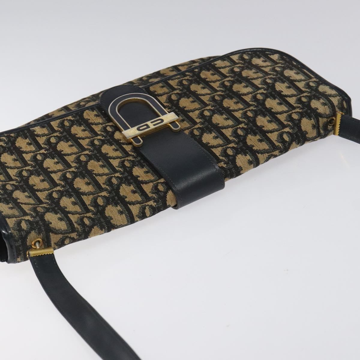 Christian Dior Trotter Canvas Shoulder Bag Navy Gold Auth 115041